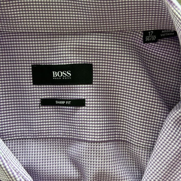 Hugo Boss ‘Miles’ Sharp Fit Dress Shirt in Purple Check | Size 17L - Picture 5 of 8